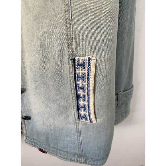 Free People Light Blue Jean Jacket with White Fur Collar - Picture 9 of 11